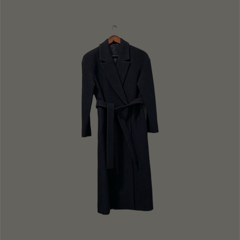 COS Black Trench Coat with Belted Waist and Lapel Collar